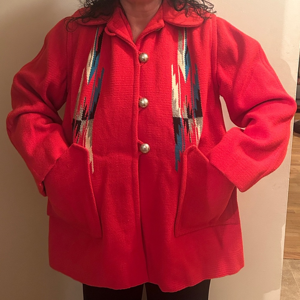 Craft Red Wool Chimayo Blanket Coat - Picture 11 of 13